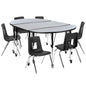 Flash Furniture XU-GRP-16CH-A3048CON-48-GY-T-A-CAS-GG Mobile 76" Oval Wave Activity Table Set-16" Student Stack Chairs, Grey/Black (Grey Top/Black Frame) - Main view