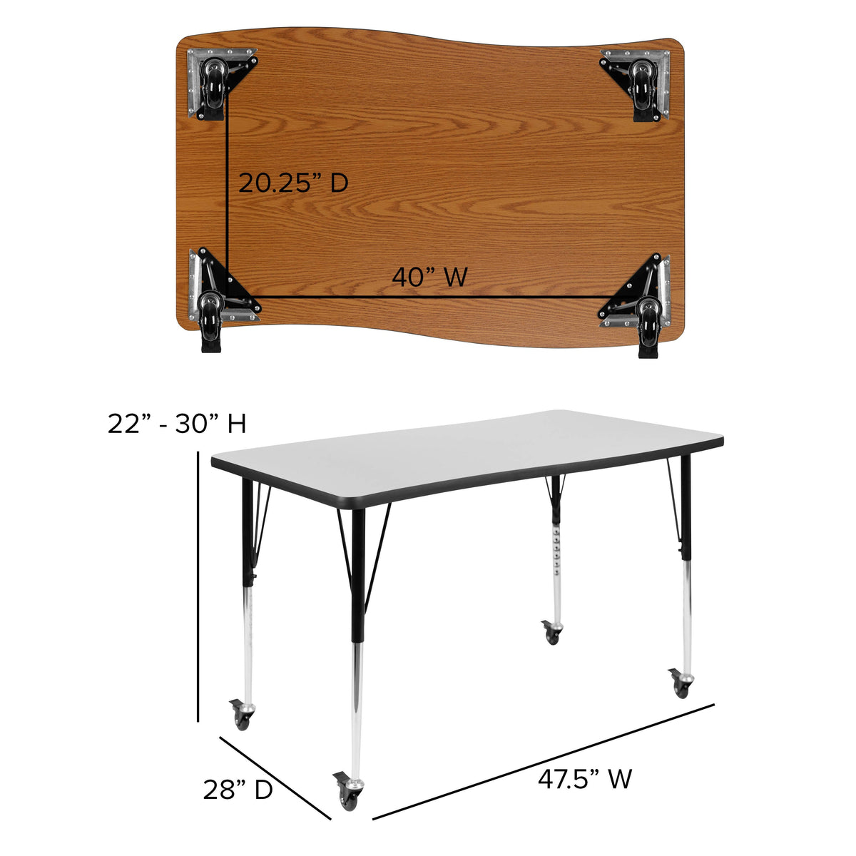 Flash Furniture XU-GRP-16CH-A3048CON-48-GY-T-A-CAS-GG Mobile 76" Oval Wave Activity Table Set-16" Student Stack Chairs, Grey/Black (Grey Top/Black Frame) - View 7