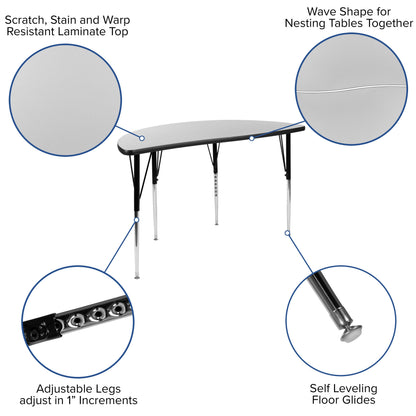 Flash Furniture XU-GRP-16CH-A3048CON-48-GY-T-A-GG 76" Oval Wave Activity Table Set with 16" Student Stack Chairs, Grey/Black (Grey Top/Black Frame) - View 3