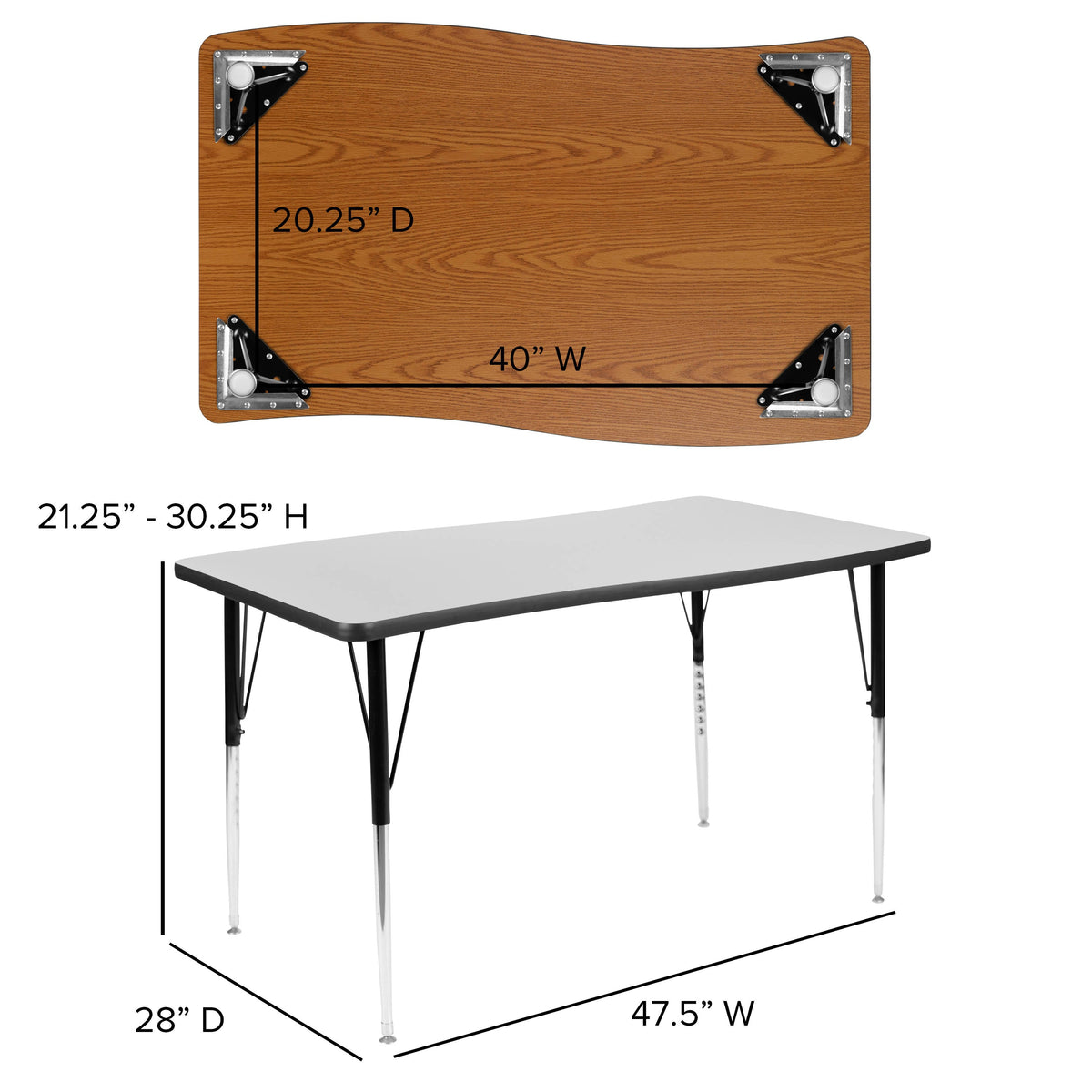 Flash Furniture XU-GRP-16CH-A3048CON-48-GY-T-A-GG 76" Oval Wave Activity Table Set with 16" Student Stack Chairs, Grey/Black (Grey Top/Black Frame) - View 7
