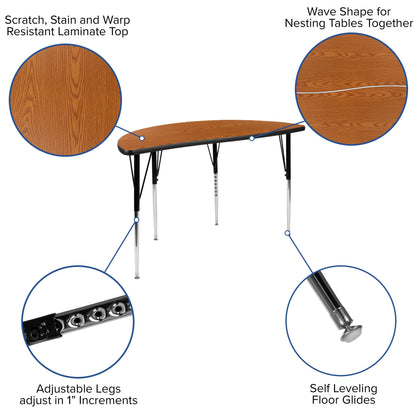 Flash Furniture XU-GRP-16CH-A3048CON-48-OAK-T-A-GG 76" Oval Wave Activity Table Set with 16" Student Stack Chairs, Oak/Black (Oak Top/Black Frame) - View 3