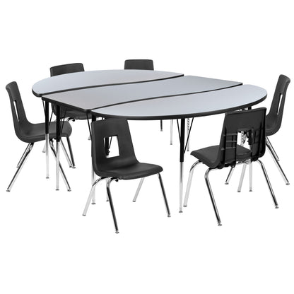 Flash Furniture XU-GRP-16CH-A3060CON-60-GY-T-A-GG 86" Oval Wave Activity Table Set with 16" Student Stack Chairs, Grey/Black (Grey Top/Black Frame) - Main view