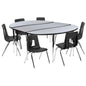 Flash Furniture XU-GRP-16CH-A3060CON-60-GY-T-A-GG 86" Oval Wave Activity Table Set with 16" Student Stack Chairs, Grey/Black (Grey Top/Black Frame) - Main view
