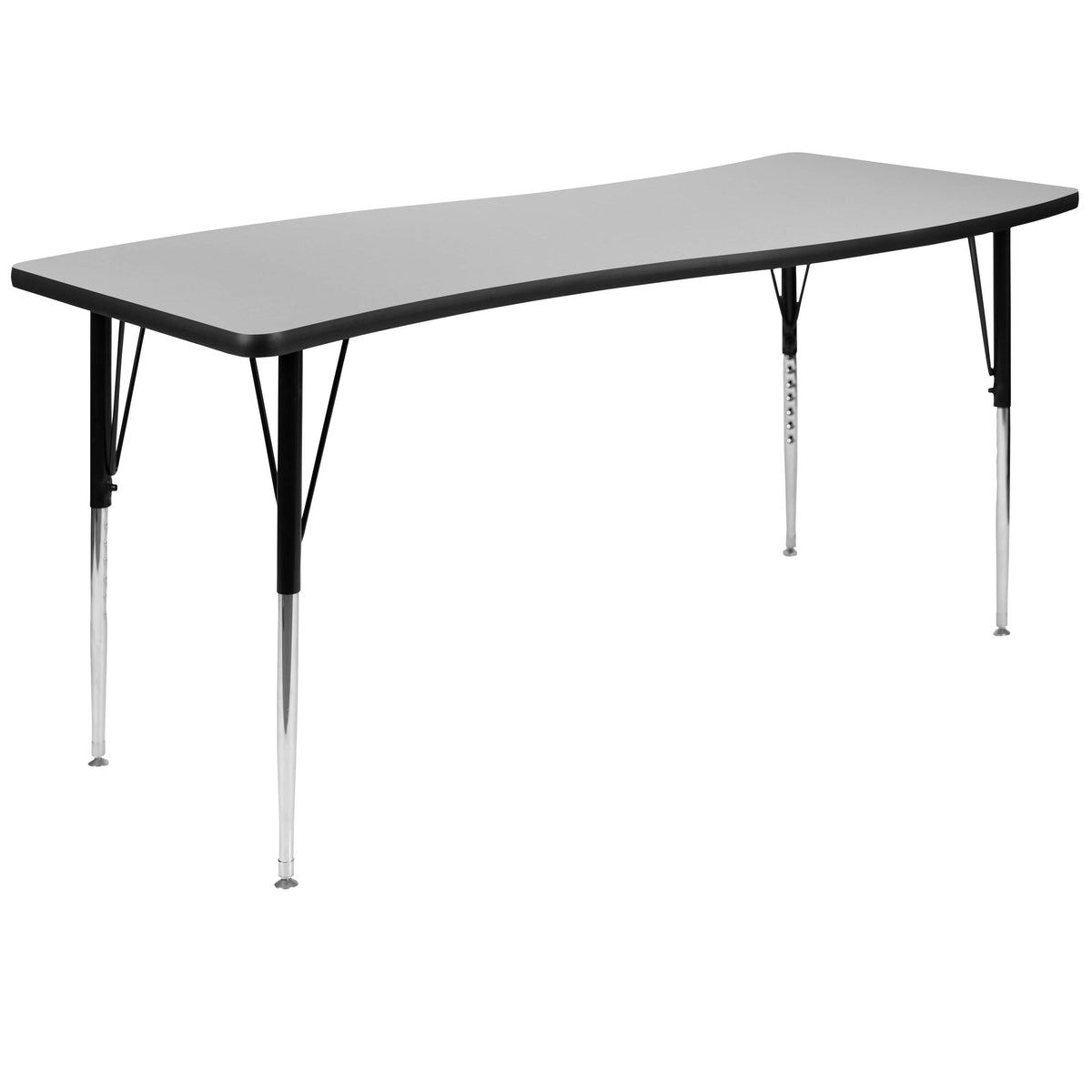 Flash Furniture XU-GRP-16CH-A3060CON-60-GY-T-A-GG 86" Oval Wave Activity Table Set with 16" Student Stack Chairs, Grey/Black (Grey Top/Black Frame) - View 11