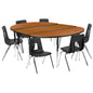 Flash Furniture XU-GRP-16CH-A3060CON-60-OAK-T-A-GG 86" Oval Wave Activity Table Set with 16" Student Stack Chairs, Oak/Black (Oak Top/Black Frame) - Main view