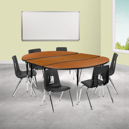Flash Furniture XU-GRP-16CH-A3060CON-60-OAK-T-A-GG 86" Oval Wave Activity Table Set with 16" Student Stack Chairs, Oak/Black (Oak Top/Black Frame) - View 2