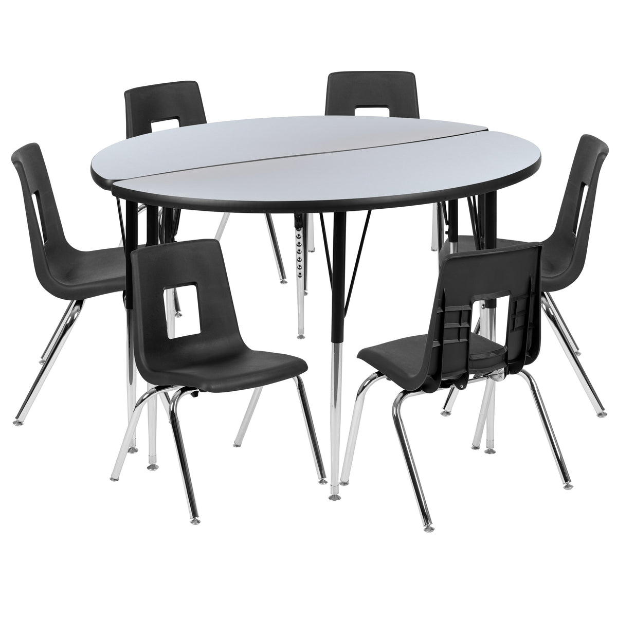 Flash Furniture XU-GRP-16CH-A48-HCIRC-GY-T-A-GG 47.5" Circle Wave Activity Table Set with 16" Student Stack Chairs, Grey/Black (Grey Top/Black Frame) - Main view