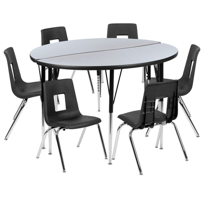 Flash Furniture XU-GRP-16CH-A48-HCIRC-GY-T-A-GG 47.5" Circle Wave Activity Table Set with 16" Student Stack Chairs, Grey/Black (Grey Top/Black Frame) - Main view