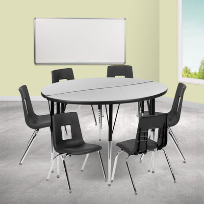 Flash Furniture XU-GRP-16CH-A48-HCIRC-GY-T-A-GG 47.5" Circle Wave Activity Table Set with 16" Student Stack Chairs, Grey/Black (Grey Top/Black Frame) - View 2