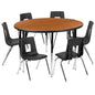 Flash Furniture XU-GRP-16CH-A48-HCIRC-OAK-T-A-GG 47.5" Circle Wave Activity Table Set with 16" Student Stack Chairs, Oak/Black (Oak Top/Black Frame) - Main view