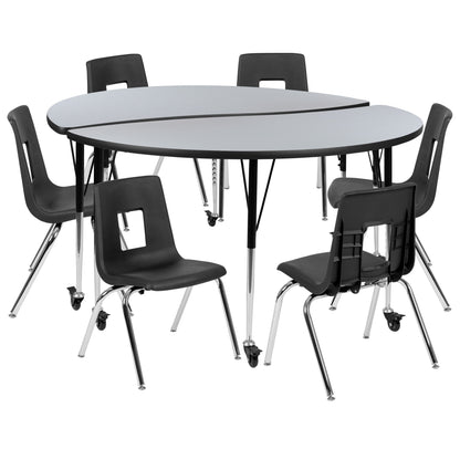 Flash Furniture XU-GRP-16CH-A60-HCIRC-GY-T-A-CAS-GG Mobile 60" Circle Wave Activity Table Set-16" Student Stack Chairs, Grey/Black (Grey Top/Black Frame) - Main view