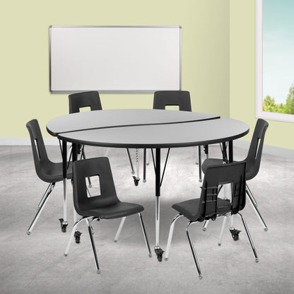 Flash Furniture XU-GRP-16CH-A60-HCIRC-GY-T-A-CAS-GG Mobile 60" Circle Wave Activity Table Set-16" Student Stack Chairs, Grey/Black (Grey Top/Black Frame) - View 2