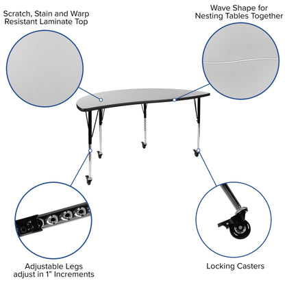 Flash Furniture XU-GRP-16CH-A60-HCIRC-GY-T-A-CAS-GG Mobile 60" Circle Wave Activity Table Set-16" Student Stack Chairs, Grey/Black (Grey Top/Black Frame) - View 3