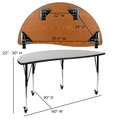 Flash Furniture XU-GRP-16CH-A60-HCIRC-GY-T-A-CAS-GG Mobile 60" Circle Wave Activity Table Set-16" Student Stack Chairs, Grey/Black (Grey Top/Black Frame) - View 5