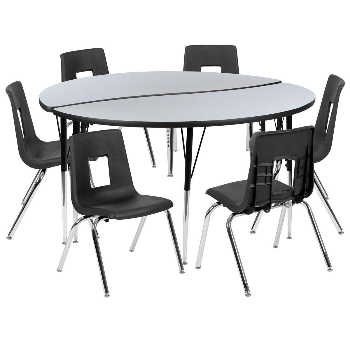 Flash Furniture XU-GRP-16CH-A60-HCIRC-GY-T-A-GG 60" Circle Wave Activity Table Set with 16" Student Stack Chairs, Grey/Black (Grey Top/Black Frame) - Main view