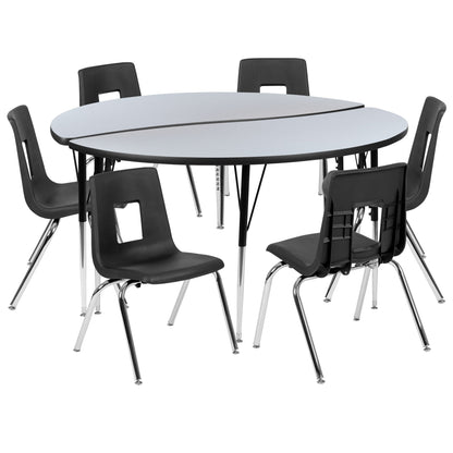 Flash Furniture XU-GRP-16CH-A60-HCIRC-GY-T-A-GG 60" Circle Wave Activity Table Set with 16" Student Stack Chairs, Grey/Black (Grey Top/Black Frame) - Main view