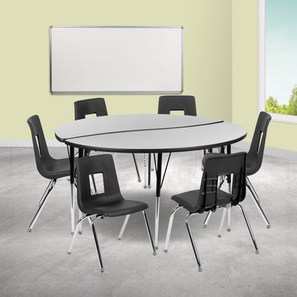Flash Furniture XU-GRP-16CH-A60-HCIRC-GY-T-A-GG 60" Circle Wave Activity Table Set with 16" Student Stack Chairs, Grey/Black (Grey Top/Black Frame) - View 2
