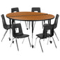 Flash Furniture XU-GRP-16CH-A60-HCIRC-OAK-T-A-CAS-GG Mobile 60" Circle Wave Activity Table Set-16" Student Stack Chairs, Oak/Black (Oak Top/Black Frame) - Main view