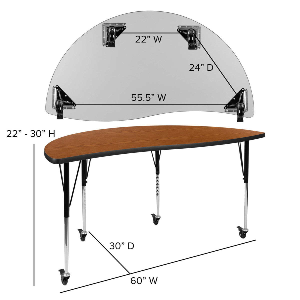 Flash Furniture XU-GRP-16CH-A60-HCIRC-OAK-T-A-CAS-GG Mobile 60" Circle Wave Activity Table Set-16" Student Stack Chairs, Oak/Black (Oak Top/Black Frame) - View 5