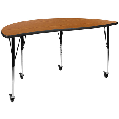 Flash Furniture XU-GRP-16CH-A60-HCIRC-OAK-T-A-CAS-GG Mobile 60" Circle Wave Activity Table Set-16" Student Stack Chairs, Oak/Black (Oak Top/Black Frame) - View 8