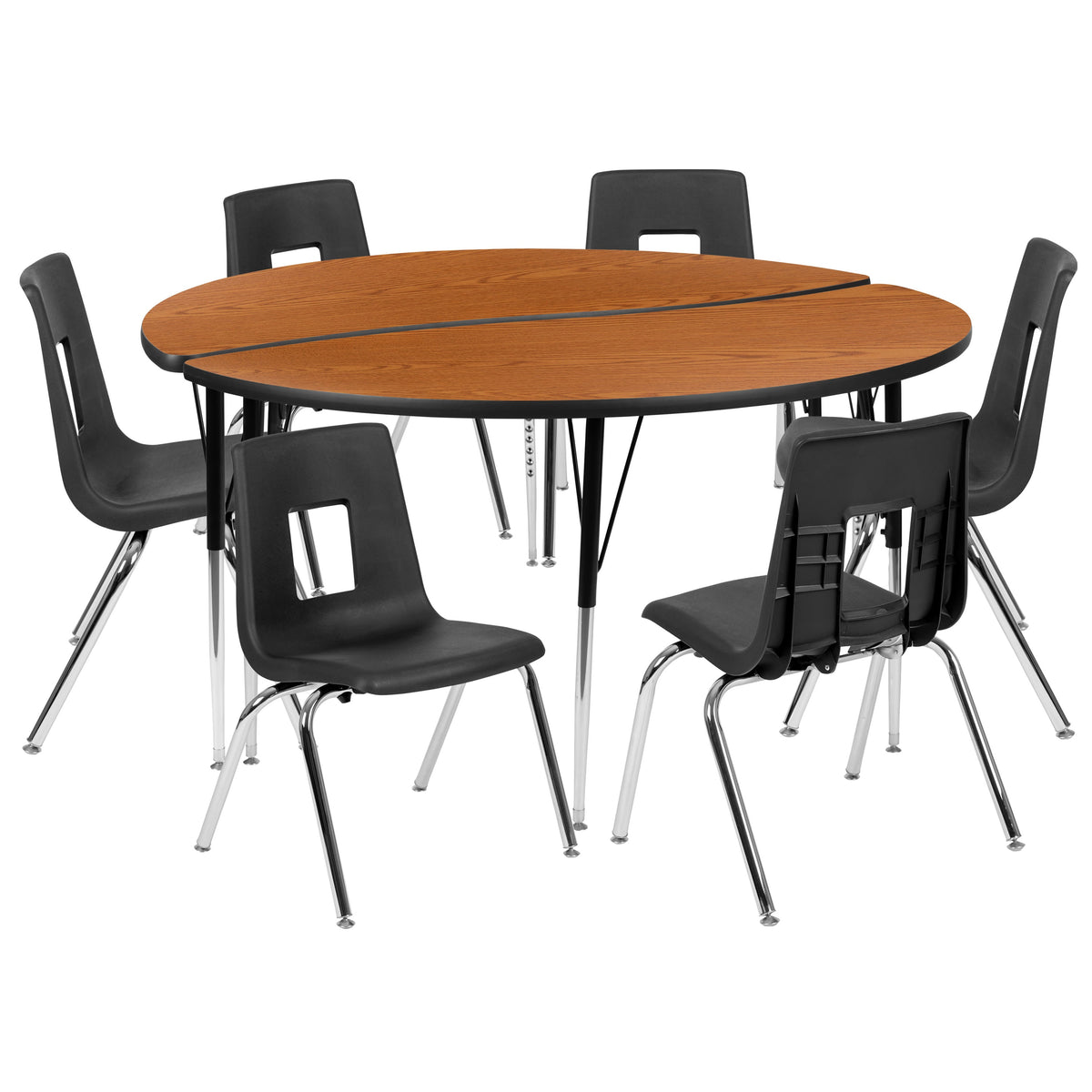 Flash Furniture XU-GRP-16CH-A60-HCIRC-OAK-T-A-GG 60" Circle Wave Activity Table Set with 16" Student Stack Chairs, Oak/Black (Oak Top/Black Frame) - Main view
