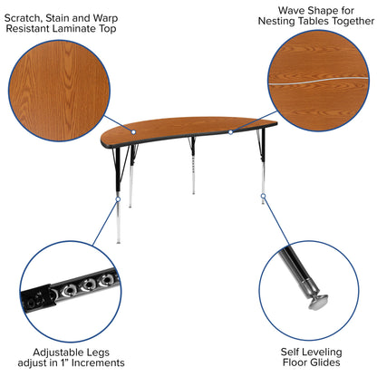 Flash Furniture XU-GRP-16CH-A60-HCIRC-OAK-T-A-GG 60" Circle Wave Activity Table Set with 16" Student Stack Chairs, Oak/Black (Oak Top/Black Frame) - View 3