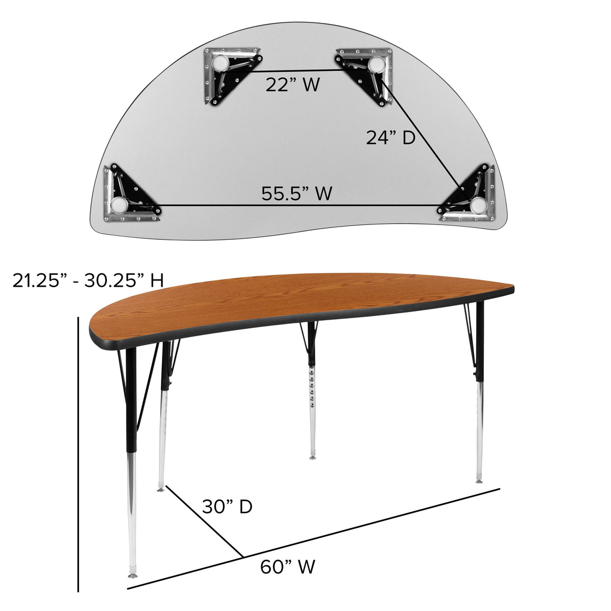 Flash Furniture XU-GRP-16CH-A60-HCIRC-OAK-T-A-GG 60" Circle Wave Activity Table Set with 16" Student Stack Chairs, Oak/Black (Oak Top/Black Frame) - View 5