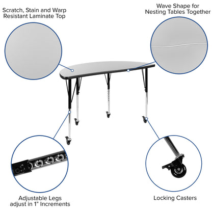 Flash Furniture XU-GRP-18CH-A3048CON-48-GY-T-A-CAS-GG Mobile 76" Oval Wave Activity Table Set-18" Student Stack Chairs, Grey/Black (Grey Top/Black Frame) - View 3
