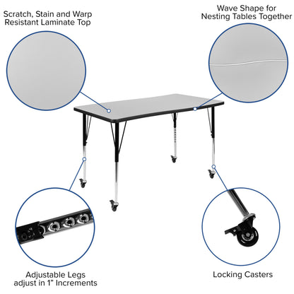 Flash Furniture XU-GRP-18CH-A3048CON-48-GY-T-A-CAS-GG Mobile 76" Oval Wave Activity Table Set-18" Student Stack Chairs, Grey/Black (Grey Top/Black Frame) - View 4