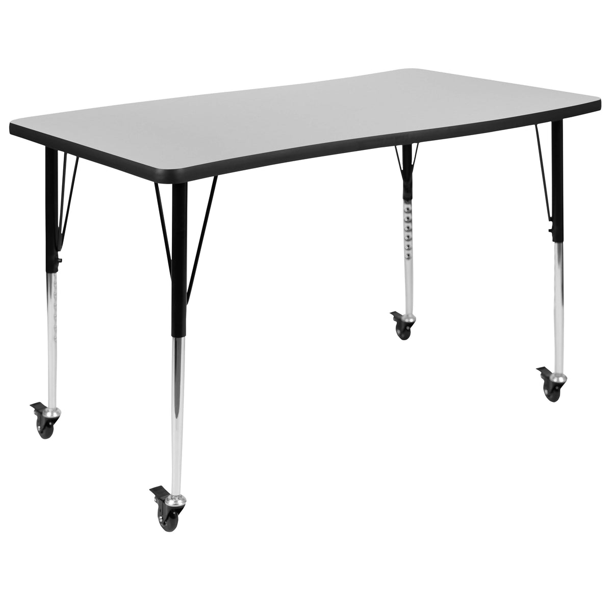 Flash Furniture XU-GRP-18CH-A3048CON-48-GY-T-A-CAS-GG Mobile 76" Oval Wave Activity Table Set-18" Student Stack Chairs, Grey/Black (Grey Top/Black Frame) - View 11