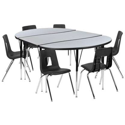 Flash Furniture XU-GRP-18CH-A3048CON-48-GY-T-A-GG 76" Oval Wave Activity Table Set with 18" Student Stack Chairs, Grey/Black (Grey Top/Black Frame) - Main view