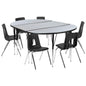 Flash Furniture XU-GRP-18CH-A3048CON-48-GY-T-A-GG 76" Oval Wave Activity Table Set with 18" Student Stack Chairs, Grey/Black (Grey Top/Black Frame) - Main view