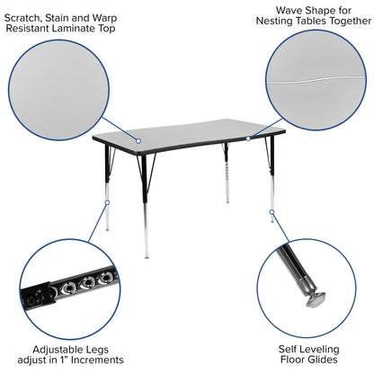 Flash Furniture XU-GRP-18CH-A3048CON-48-GY-T-A-GG 76" Oval Wave Activity Table Set with 18" Student Stack Chairs, Grey/Black (Grey Top/Black Frame) - View 4