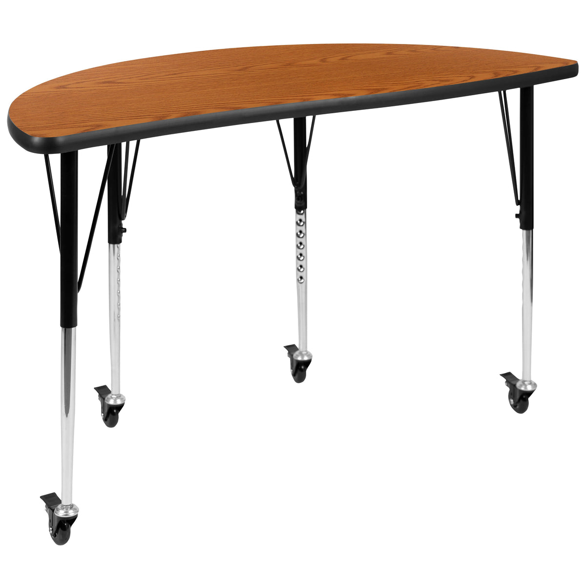 Flash Furniture XU-GRP-18CH-A3048CON-48-OAK-T-A-CAS-GG Mobile 76" Oval Wave Activity Table Set-18" Student Stack Chairs, Oak/Black (Oak Top/Black Frame) - View 10