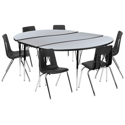 Flash Furniture XU-GRP-18CH-A3060CON-60-GY-T-A-GG 86" Oval Wave Activity Table Set with 18" Student Stack Chairs, Grey/Black (Grey Top/Black Frame) - Main view