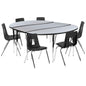 Flash Furniture XU-GRP-18CH-A3060CON-60-GY-T-A-GG 86" Oval Wave Activity Table Set with 18" Student Stack Chairs, Grey/Black (Grey Top/Black Frame) - Main view