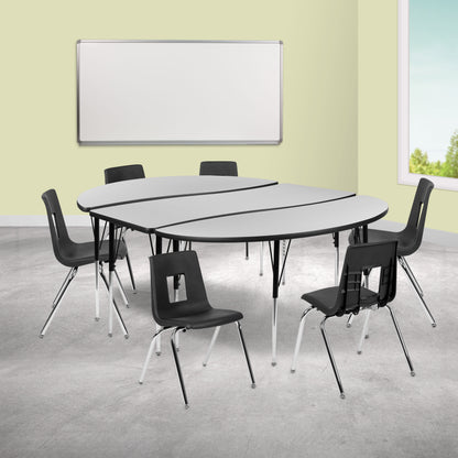 Flash Furniture XU-GRP-18CH-A3060CON-60-GY-T-A-GG 86" Oval Wave Activity Table Set with 18" Student Stack Chairs, Grey/Black (Grey Top/Black Frame) - View 2