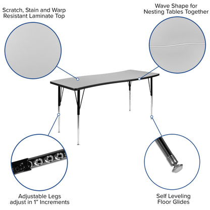 Flash Furniture XU-GRP-18CH-A3060CON-60-GY-T-A-GG 86" Oval Wave Activity Table Set with 18" Student Stack Chairs, Grey/Black (Grey Top/Black Frame) - View 4