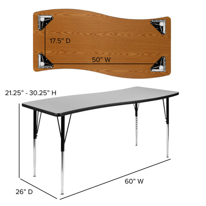 Flash Furniture XU-GRP-18CH-A3060CON-60-GY-T-A-GG 86" Oval Wave Activity Table Set with 18" Student Stack Chairs, Grey/Black (Grey Top/Black Frame) - View 7