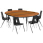Flash Furniture XU-GRP-18CH-A3060CON-60-OAK-T-A-GG 86" Oval Wave Activity Table Set with 18" Student Stack Chairs, Oak/Black (Oak Top/Black Frame) - Main view