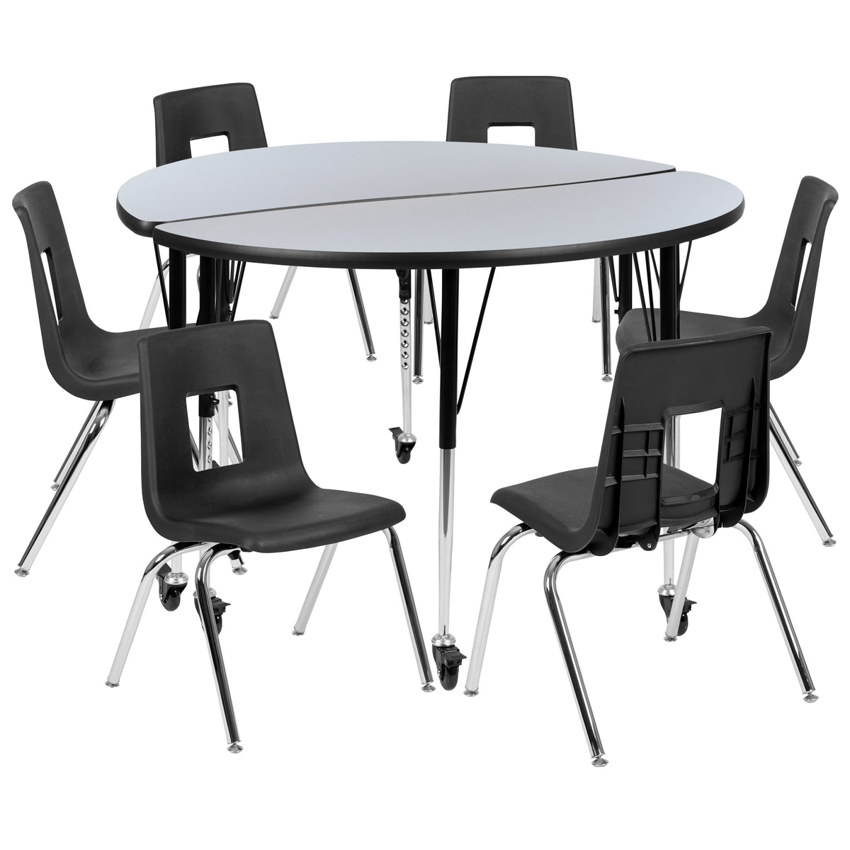 Flash Furniture XU-GRP-18CH-A48-HCIRC-GY-T-A-CAS-GG Mobile 47.5" Circle Wave Activity Table Set-18" Student Stack Chairs, Grey/Black (Grey Top/Black Frame) - Main view