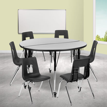 Flash Furniture XU-GRP-18CH-A48-HCIRC-GY-T-A-CAS-GG Mobile 47.5" Circle Wave Activity Table Set-18" Student Stack Chairs, Grey/Black (Grey Top/Black Frame) - View 2