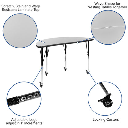 Flash Furniture XU-GRP-18CH-A48-HCIRC-GY-T-A-CAS-GG Mobile 47.5" Circle Wave Activity Table Set-18" Student Stack Chairs, Grey/Black (Grey Top/Black Frame) - View 3