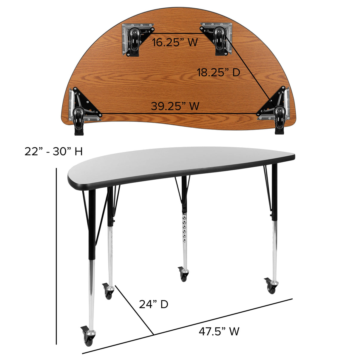 Flash Furniture XU-GRP-18CH-A48-HCIRC-GY-T-A-CAS-GG Mobile 47.5" Circle Wave Activity Table Set-18" Student Stack Chairs, Grey/Black (Grey Top/Black Frame) - View 5