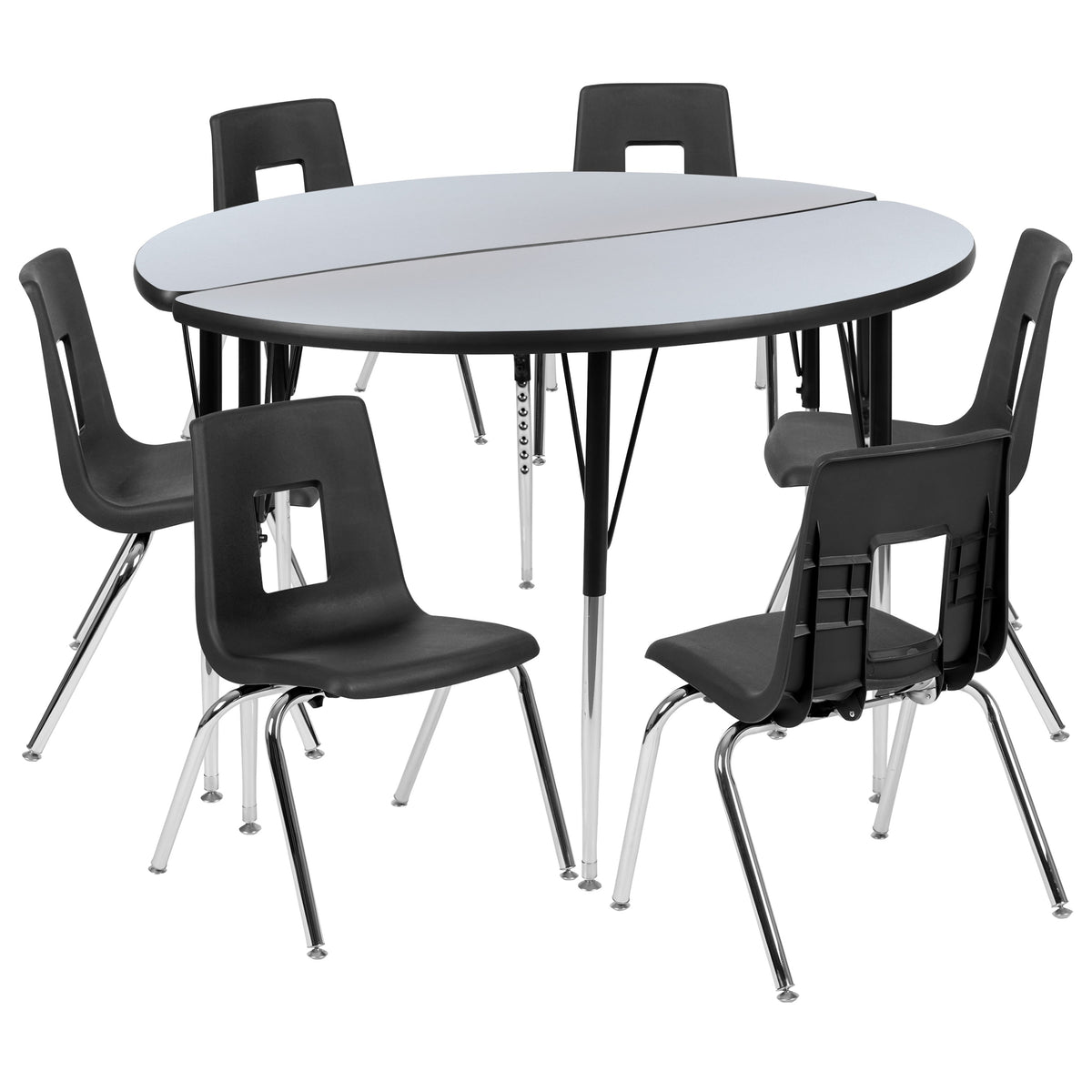 Flash Furniture XU-GRP-18CH-A48-HCIRC-GY-T-A-GG 47.5" Circle Wave Activity Table Set with 18" Student Stack Chairs, Grey/Black (Grey Top/Black Frame) - Main view