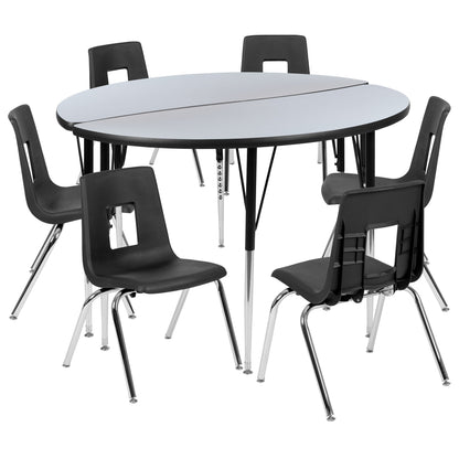 Flash Furniture XU-GRP-18CH-A48-HCIRC-GY-T-A-GG 47.5" Circle Wave Activity Table Set with 18" Student Stack Chairs, Grey/Black (Grey Top/Black Frame) - Main view
