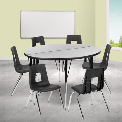 Flash Furniture XU-GRP-18CH-A48-HCIRC-GY-T-A-GG 47.5" Circle Wave Activity Table Set with 18" Student Stack Chairs, Grey/Black (Grey Top/Black Frame) - View 2