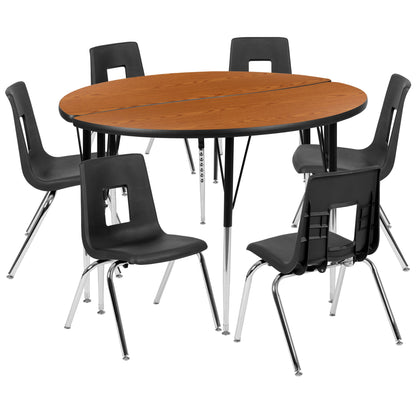 Flash Furniture XU-GRP-18CH-A48-HCIRC-OAK-T-A-GG 47.5" Circle Wave Activity Table Set with 18" Student Stack Chairs, Oak/Black (Oak Top/Black Frame) - Main view