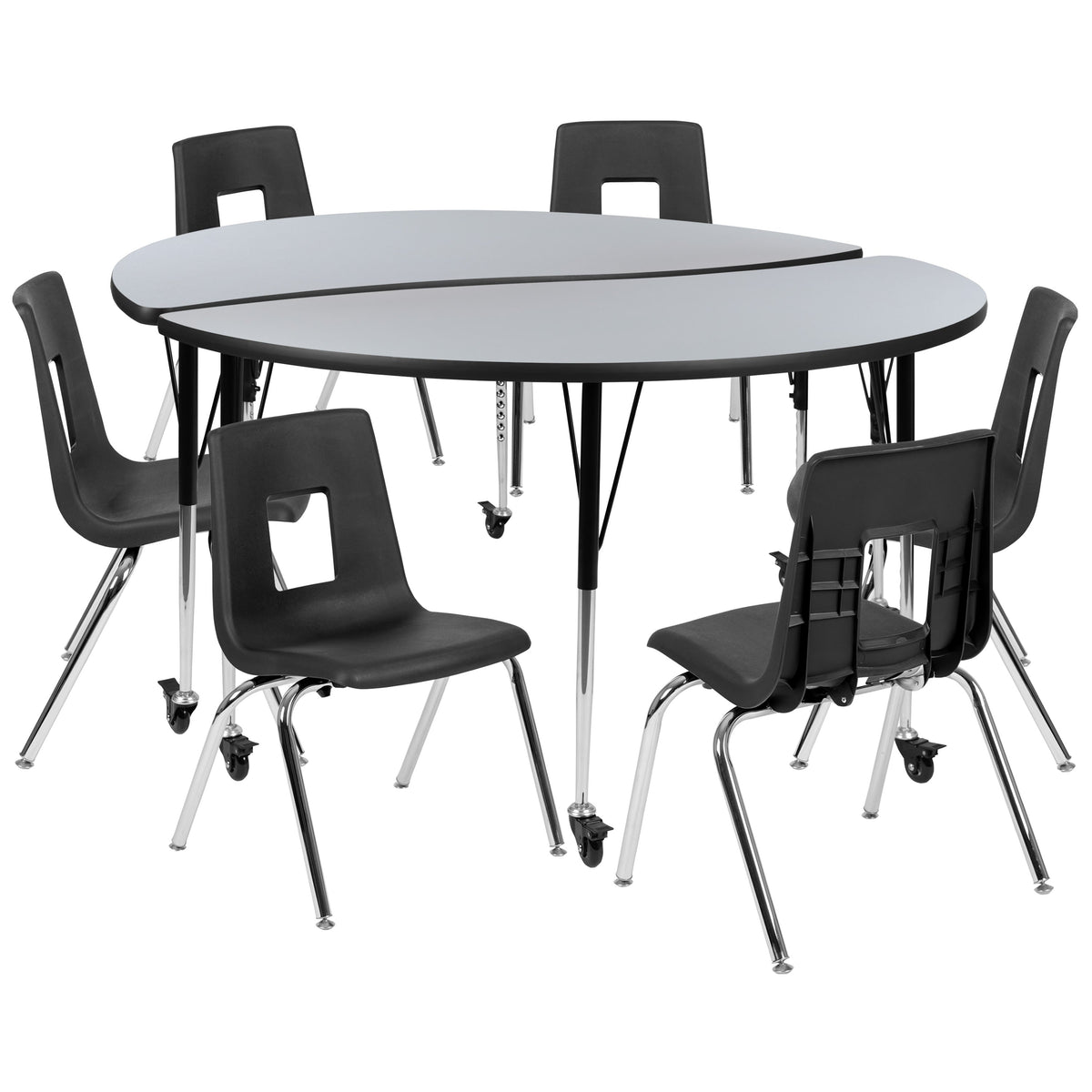 Flash Furniture XU-GRP-18CH-A60-HCIRC-GY-T-A-CAS-GG Mobile 60" Circle Wave Activity Table Set-18" Student Stack Chairs, Grey/Black (Grey Top/Black Frame) - Main view