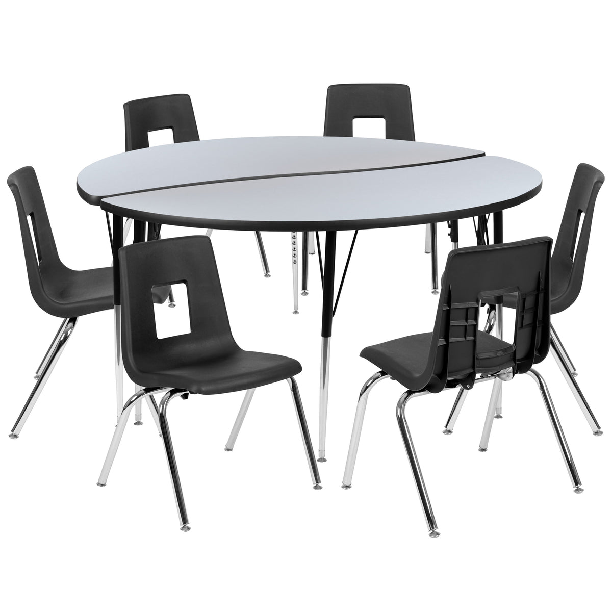 Flash Furniture XU-GRP-18CH-A60-HCIRC-GY-T-A-GG 60" Circle Wave Activity Table Set with 18" Student Stack Chairs, Grey/Black (Grey Top/Black Frame) - Main view